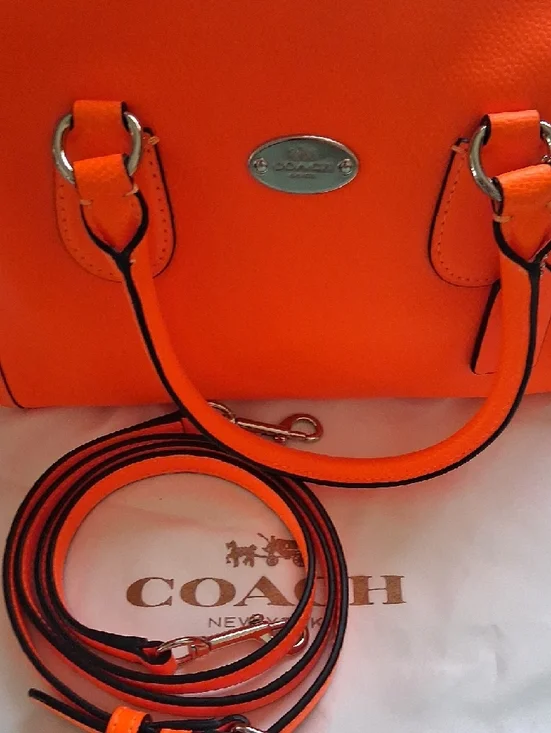 Coach Orange Leather Satchel with Silver Hardware - Picture 3 of 6